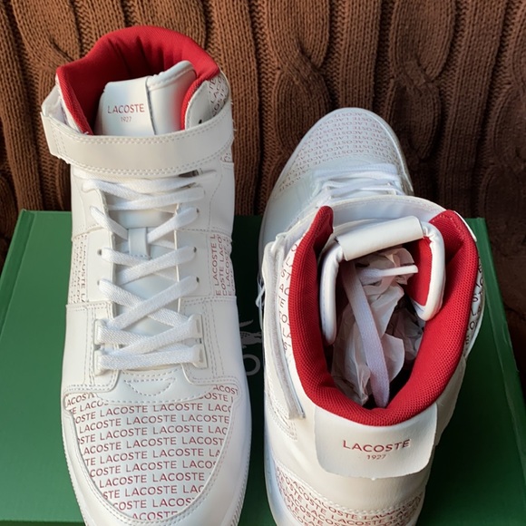NWT Men’s Lacoste sneakers.With box.White with red letters Size13 - Picture 3 of 7